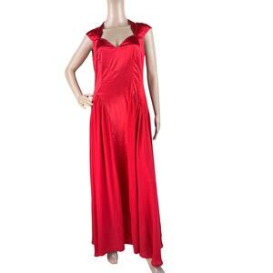 New VFSHOW Women Red Queen Anne Neck Halter Pleated A-Line Formal Maxi Dress L